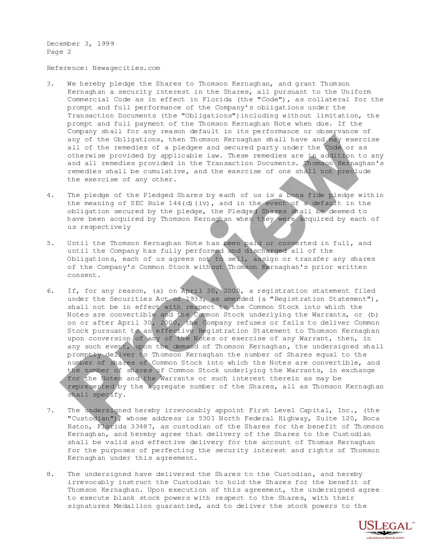 Get Pledge and Exchange Agreement between Newagecities.com and First Level Capital, Inc. Preview Pledge and Exchange Agreement between Newagecities.com and First Level Capital, Inc.