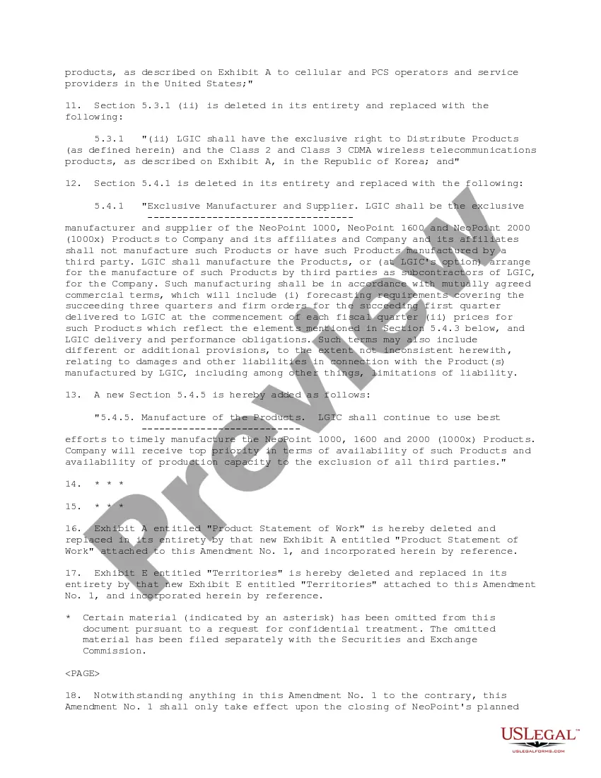 Get Amended Research, Development and Distribution Agreement regarding Development, Marketing and Servicing of Wireless Telecommunications Products Preview Amended Research, Development and Distribution Agreement regarding Development, Marketing and Servicing of Wireless Telecommunications Products