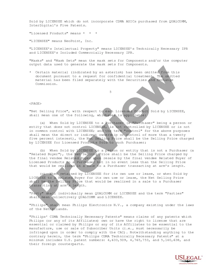 Get Subscriber Unit License Agreement between QUALCOMM, Inc. and NeoPoint, Inc. regarding obtaining a license to manufacture and sell Subscriber Units Preview Subscriber Unit License Agreement between QUALCOMM, Inc. and NeoPoint, Inc. regarding obtaining a license to manufacture and sell Subscriber Units