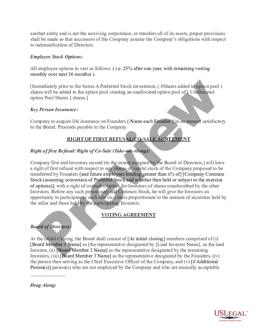 Get Term Sheet - Series A Preferred Stock Financing of a Company Preview Term Sheet - Series A Preferred Stock Financing of a Company