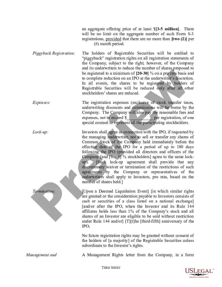 Get Term Sheet - Series A Preferred Stock Financing of a Company Preview Term Sheet - Series A Preferred Stock Financing of a Company