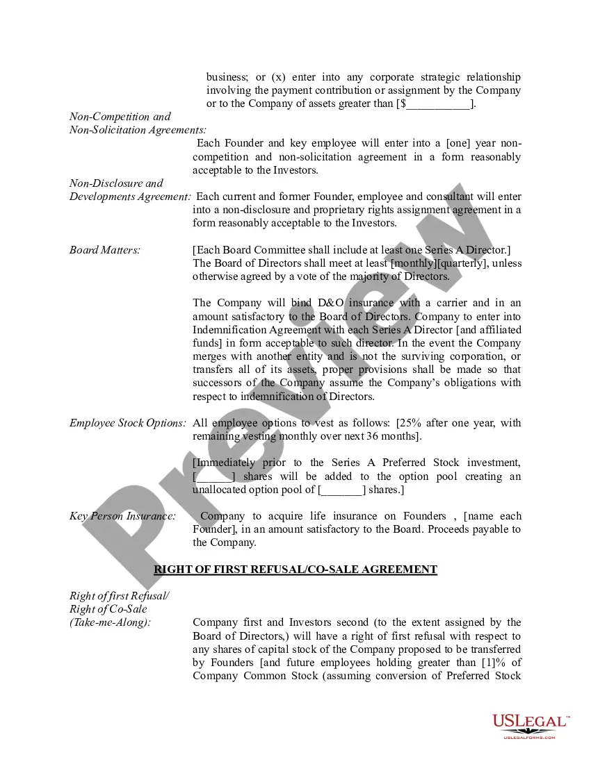 Get Term Sheet - Series A Preferred Stock Financing of a Company Preview Term Sheet - Series A Preferred Stock Financing of a Company