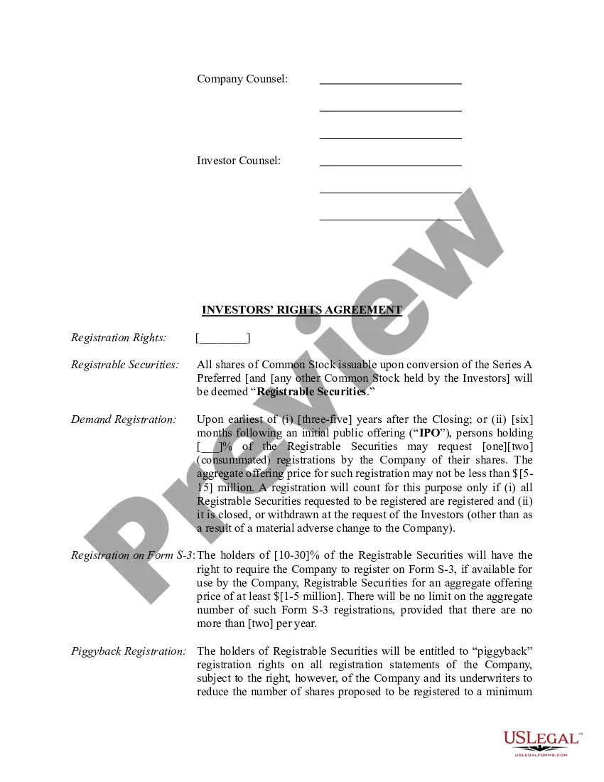 Get Term Sheet - Series A Preferred Stock Financing of a Company Preview Term Sheet - Series A Preferred Stock Financing of a Company