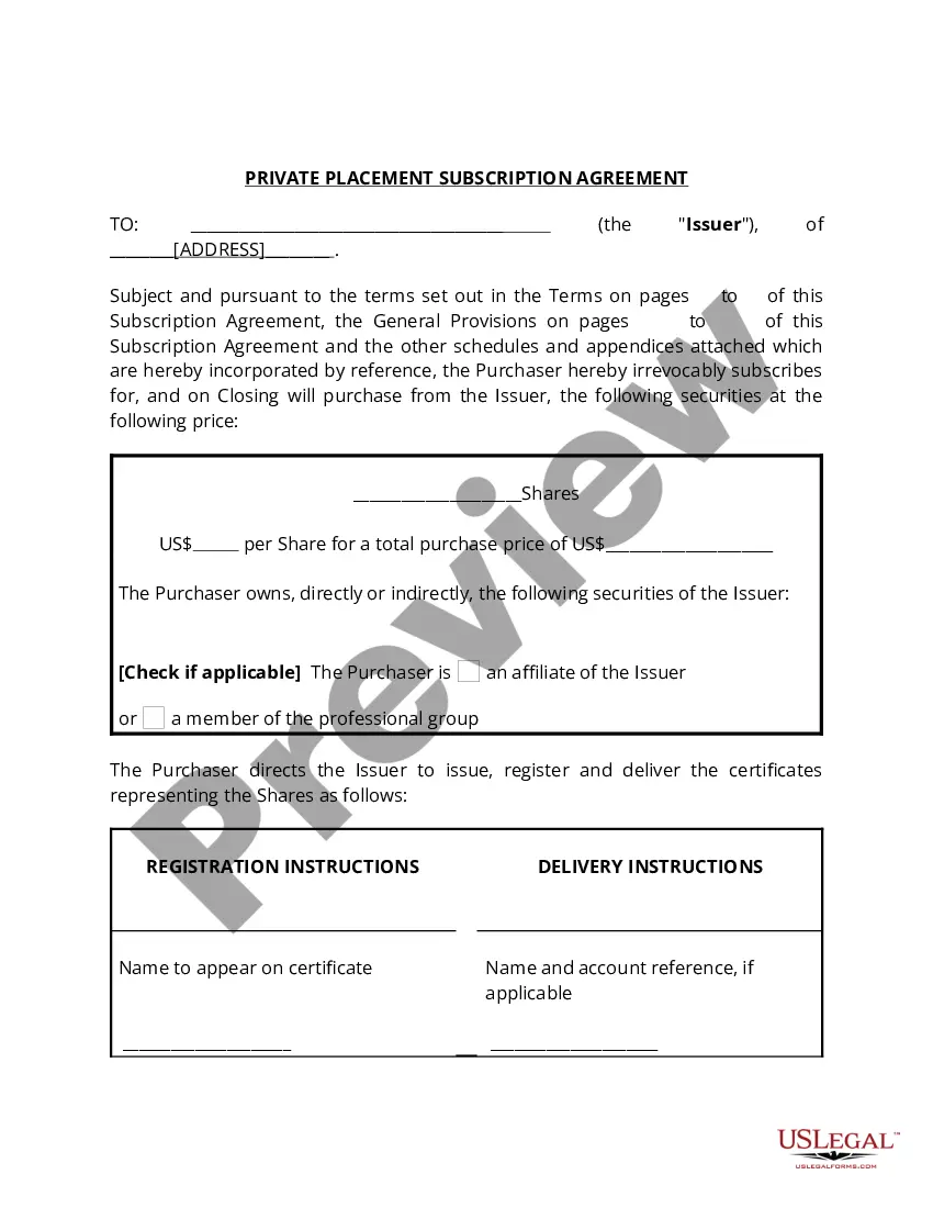 Get Private Placement Subscription Agreement Preview Private Placement Subscription Agreement