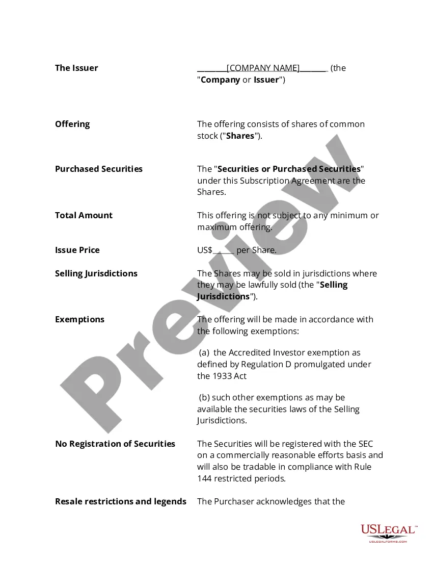 Get Private Placement Subscription Agreement Preview Private Placement Subscription Agreement