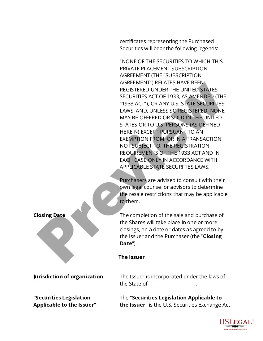 Get Private Placement Subscription Agreement Preview Private Placement Subscription Agreement