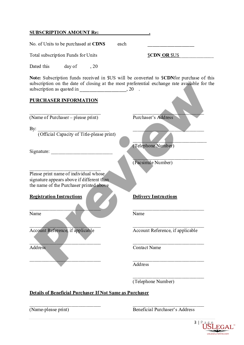 Subscription Agreement | US Legal Forms