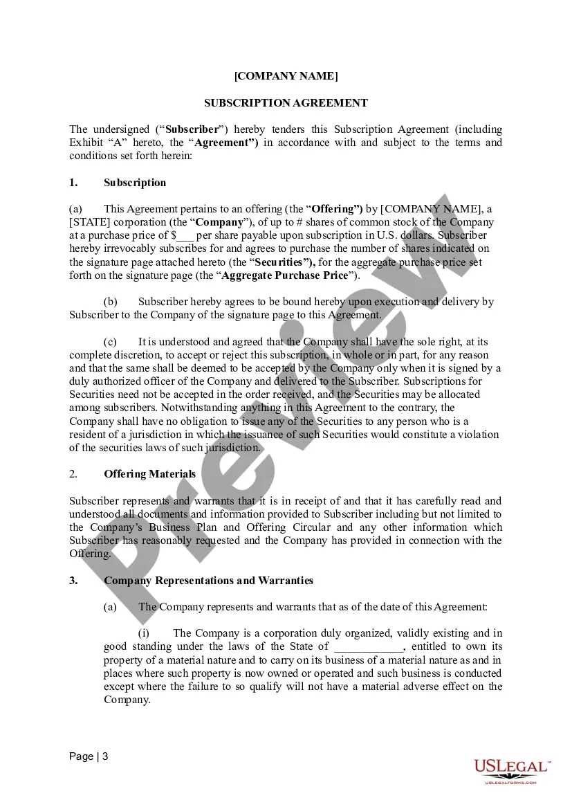 Get Subscription Agreement Preview Subscription Agreement