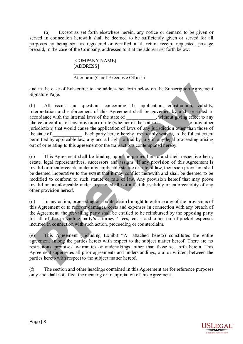 Get Subscription Agreement Preview Subscription Agreement