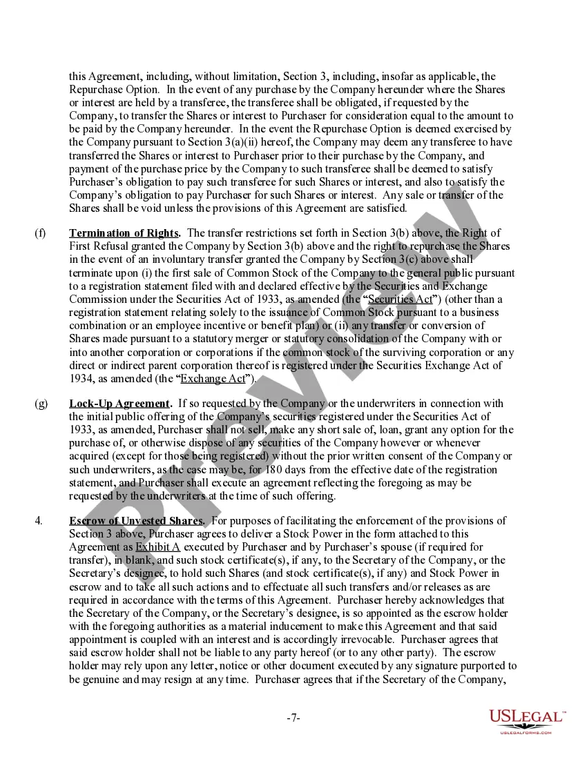 Get Common Stock Purchase Agreement with Vesting Preview Common Stock Purchase Agreement with Vesting