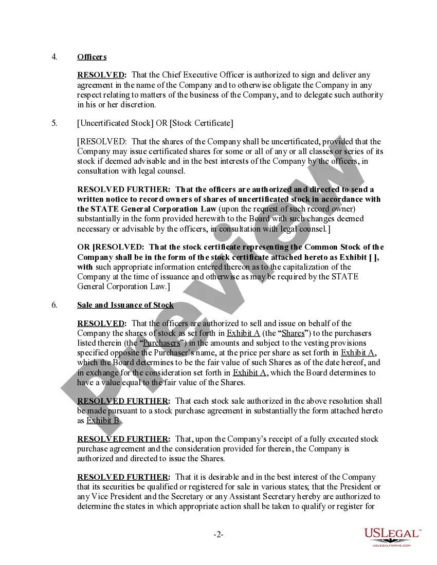 Get Initial Organizational Resolutions of the Board of Directors by Unanimous Written Consent Preview Initial Organizational Resolutions of the Board of Directors by Unanimous Written Consent