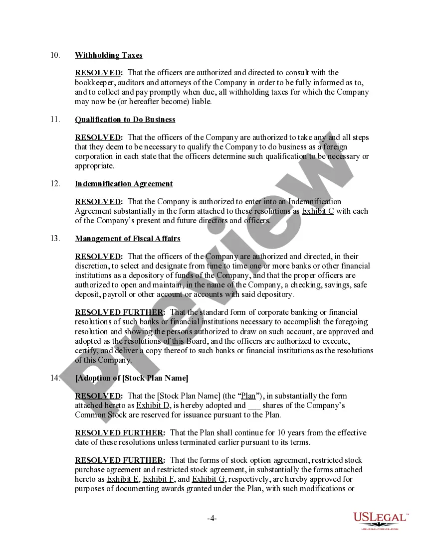 Get Initial Organizational Resolutions of the Board of Directors by Unanimous Written Consent Preview Initial Organizational Resolutions of the Board of Directors by Unanimous Written Consent