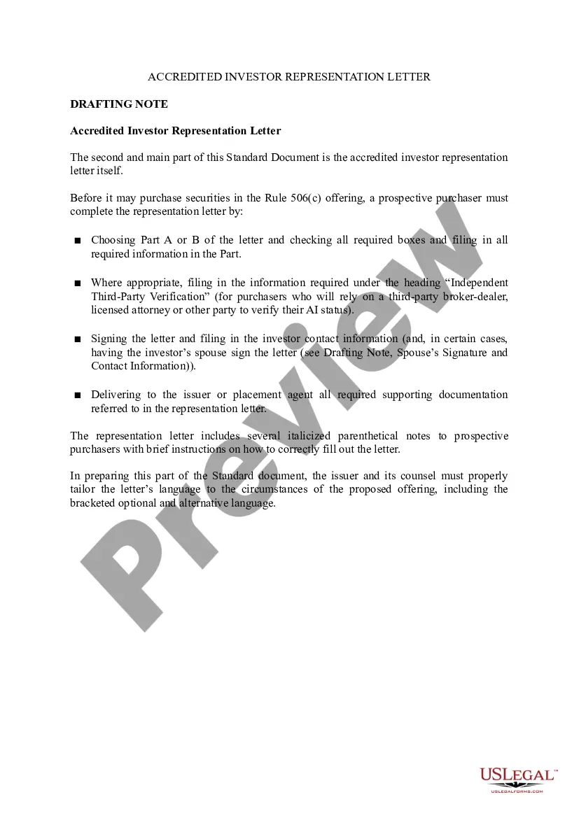 Get Accredited Investor Representation Letter Preview Accredited Investor Representation Letter