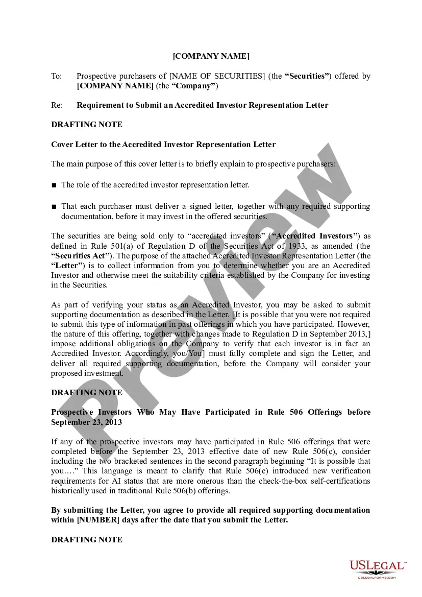 Get Accredited Investor Representation Letter Preview Accredited Investor Representation Letter