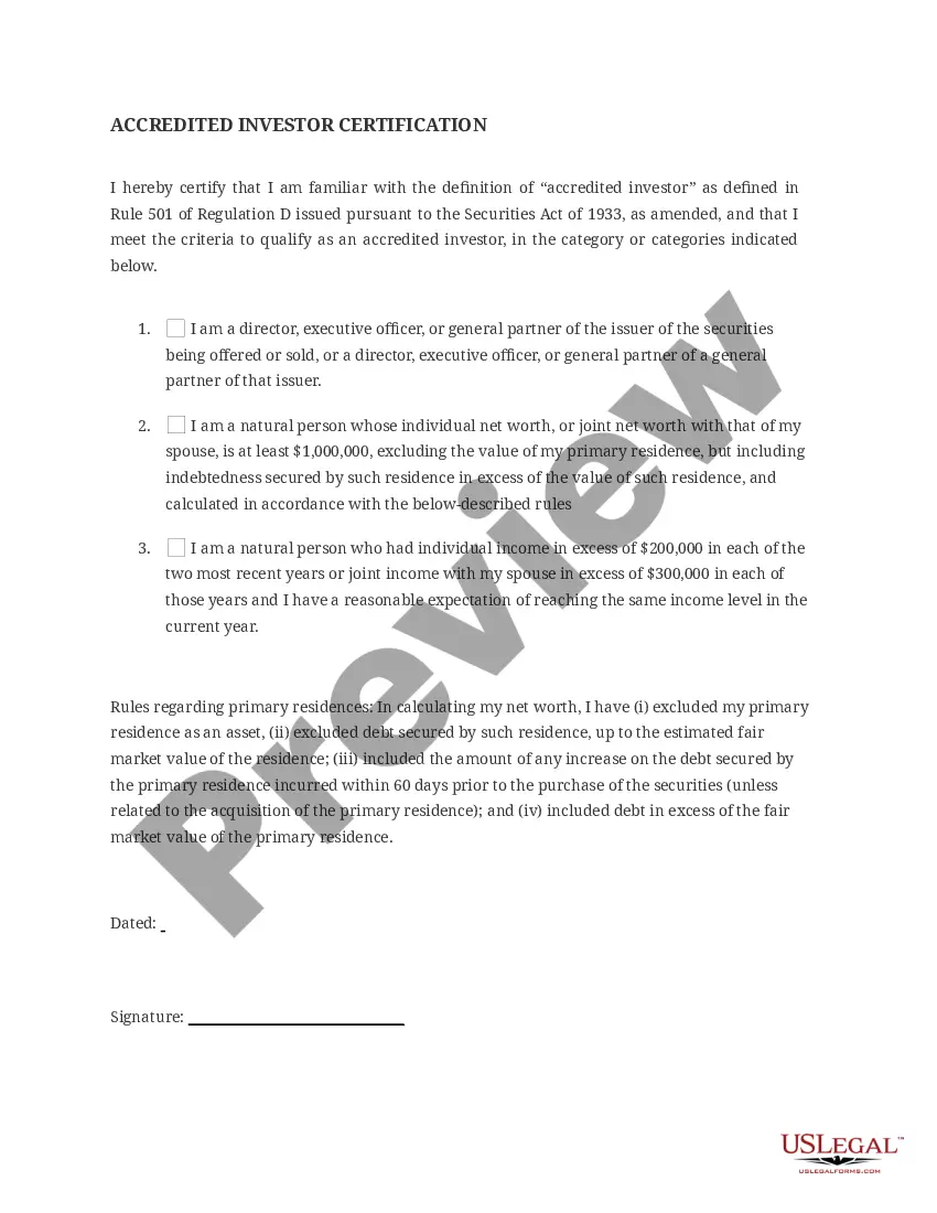 Preview Accredited Investor Certification