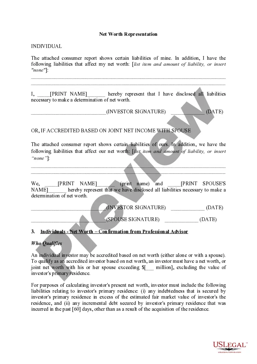 Preview Documentation Required to Confirm Accredited Investor Status
