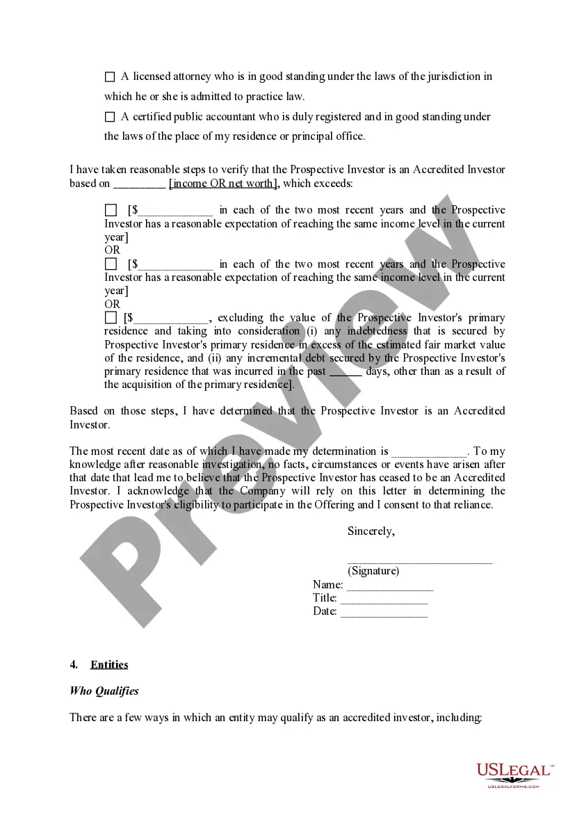Preview Documentation Required to Confirm Accredited Investor Status