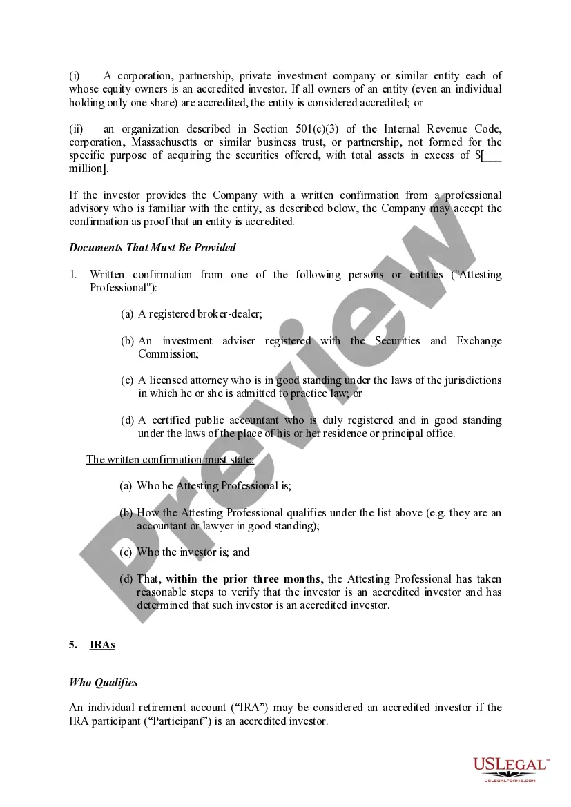 Preview Documentation Required to Confirm Accredited Investor Status