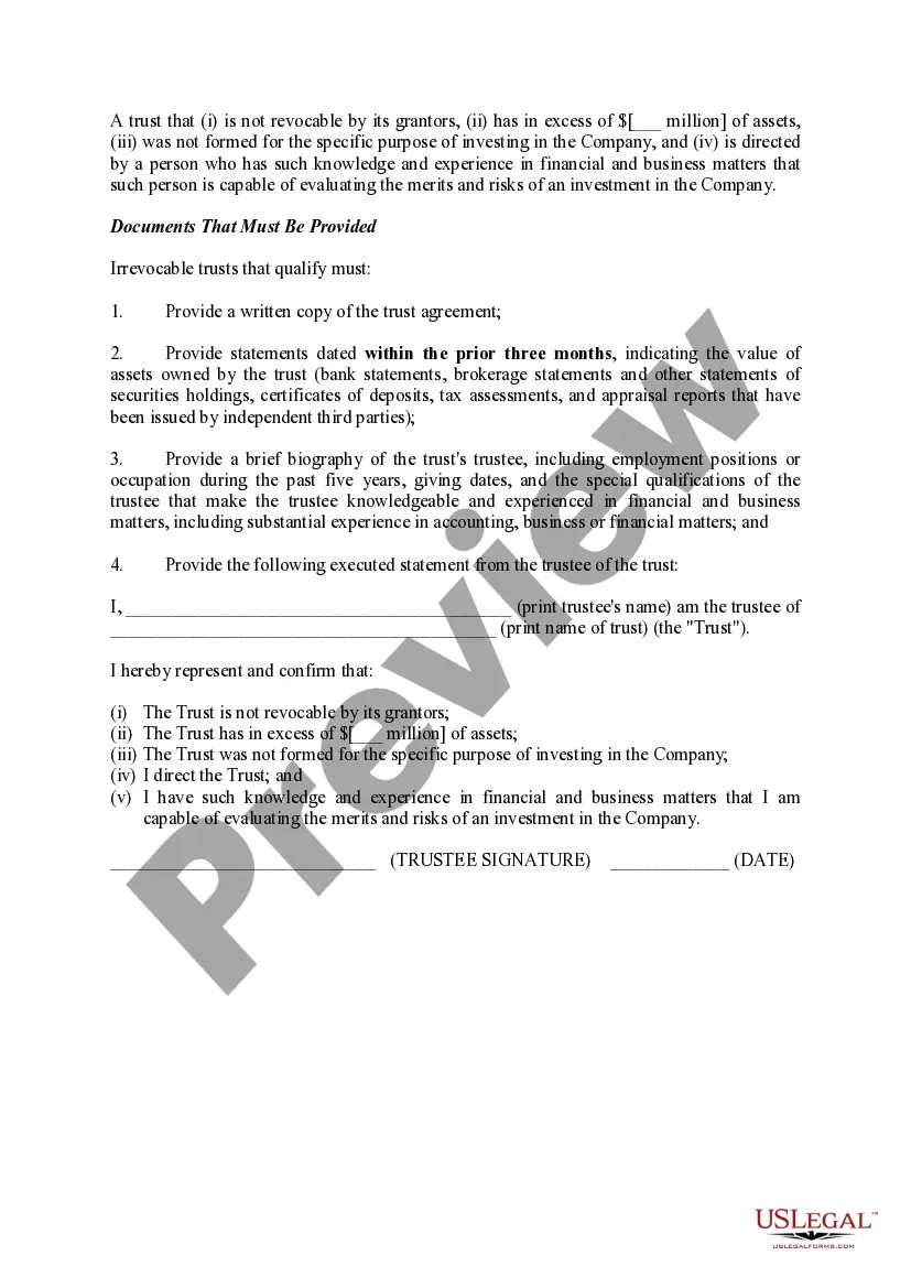 Preview Documentation Required to Confirm Accredited Investor Status