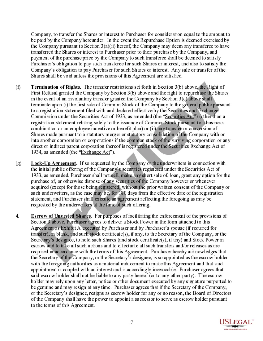 Get Common Stock Purchase Agreement with Vesting Preview Common Stock Purchase Agreement with Vesting
