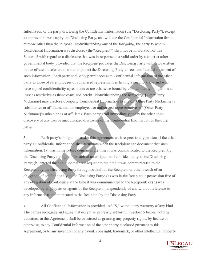 Preview Non-Disclosure Agreement