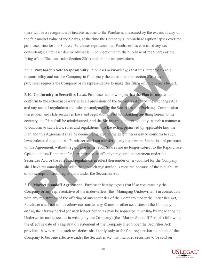 Get Restricted Stock Purchase Agreement for Equity Incentive Plan Preview Restricted Stock Purchase Agreement for Equity Incentive Plan