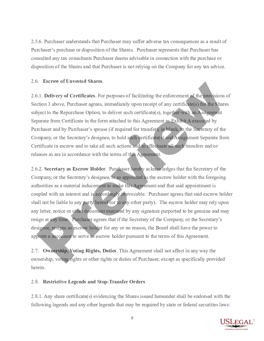 Get Restricted Stock Purchase Agreement for Equity Incentive Plan Preview Restricted Stock Purchase Agreement for Equity Incentive Plan