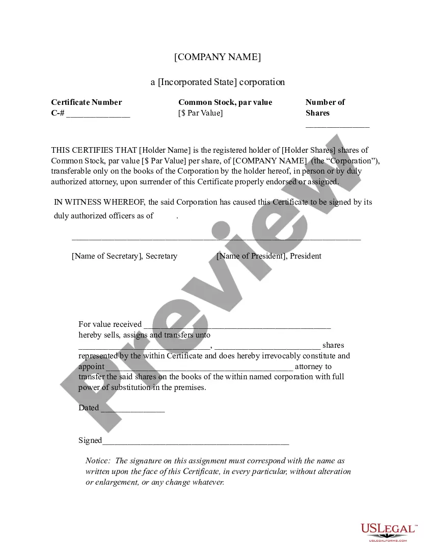 Get Corporate Stock Certificate Preview Corporate Stock Certificate