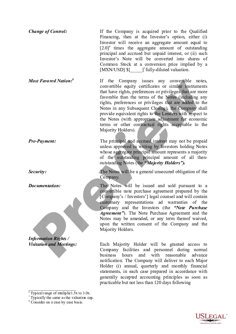 Get Term Sheet - Convertible Debt Financing Preview Term Sheet - Convertible Debt Financing