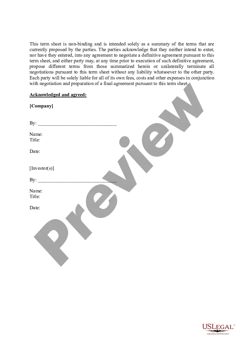 Get Term Sheet - Convertible Debt Financing Preview Term Sheet - Convertible Debt Financing