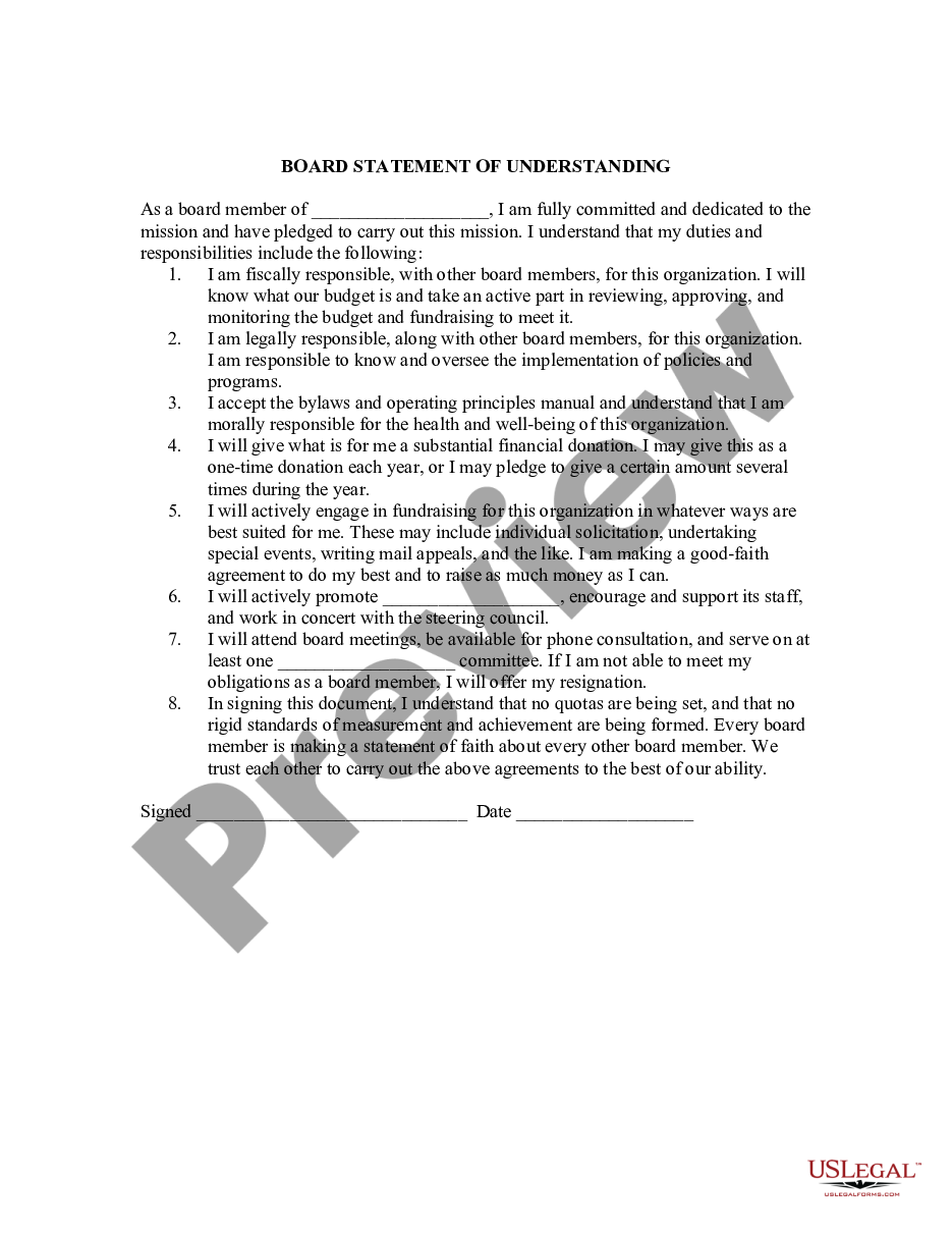 Board Member Agreement US Legal Forms