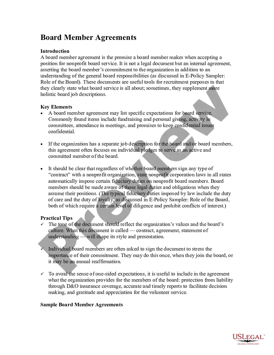 Board Member Agreement Member Agreement US Legal Forms