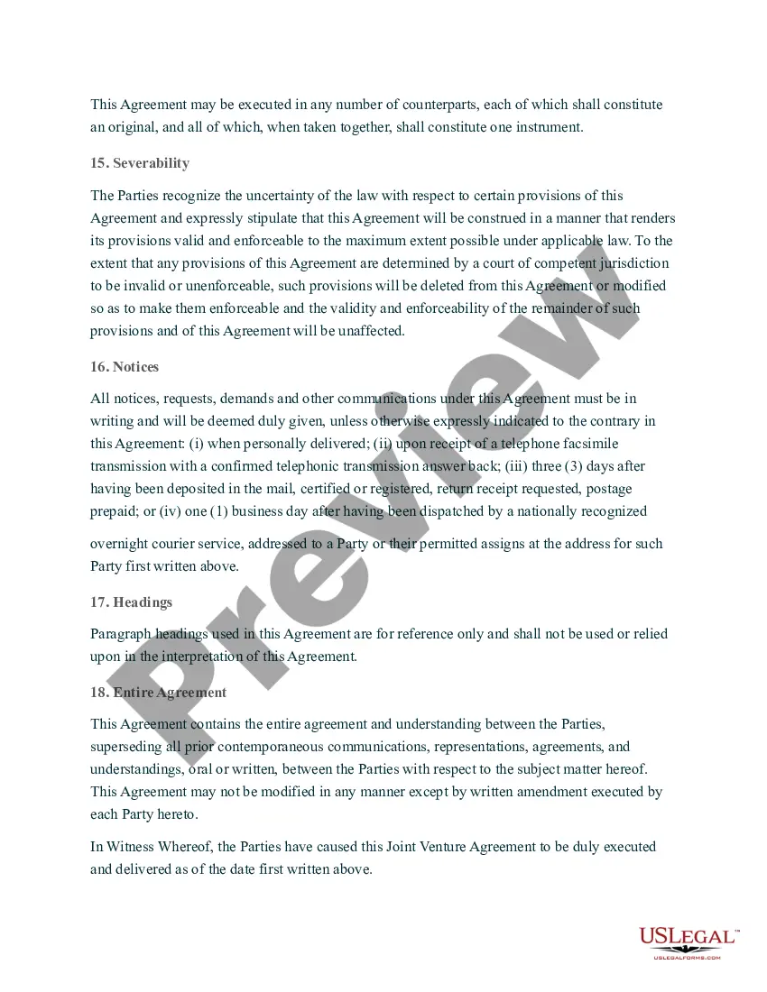Get Joint Venture Agreement Preview Joint Venture Agreement