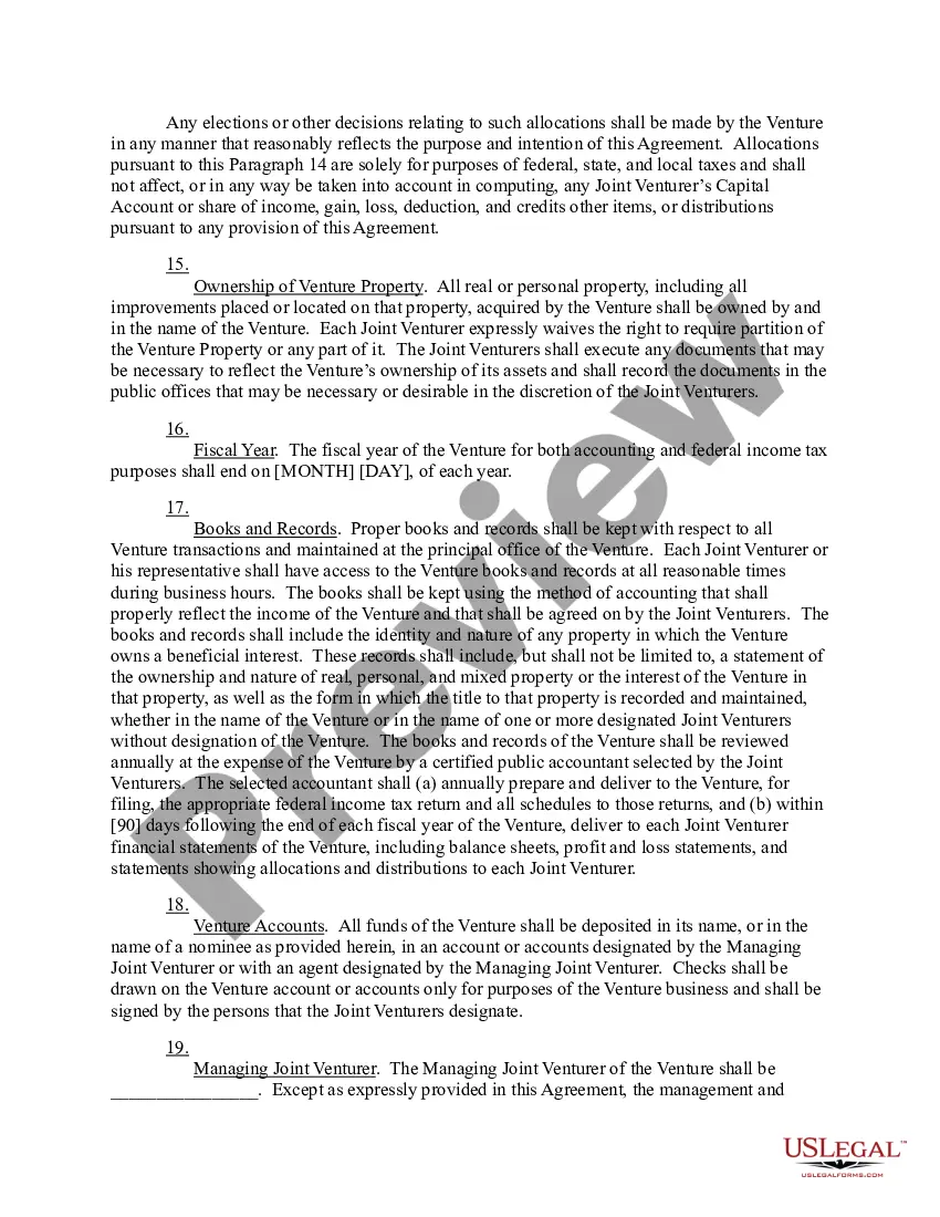 Get Joint Venture Agreement Preview Joint Venture Agreement