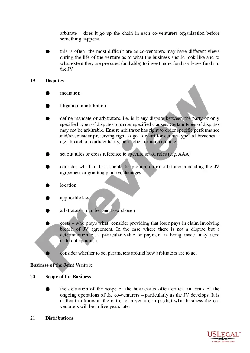 Get Checklist - Joint Venture Agreement Preview Checklist - Joint Venture Agreement