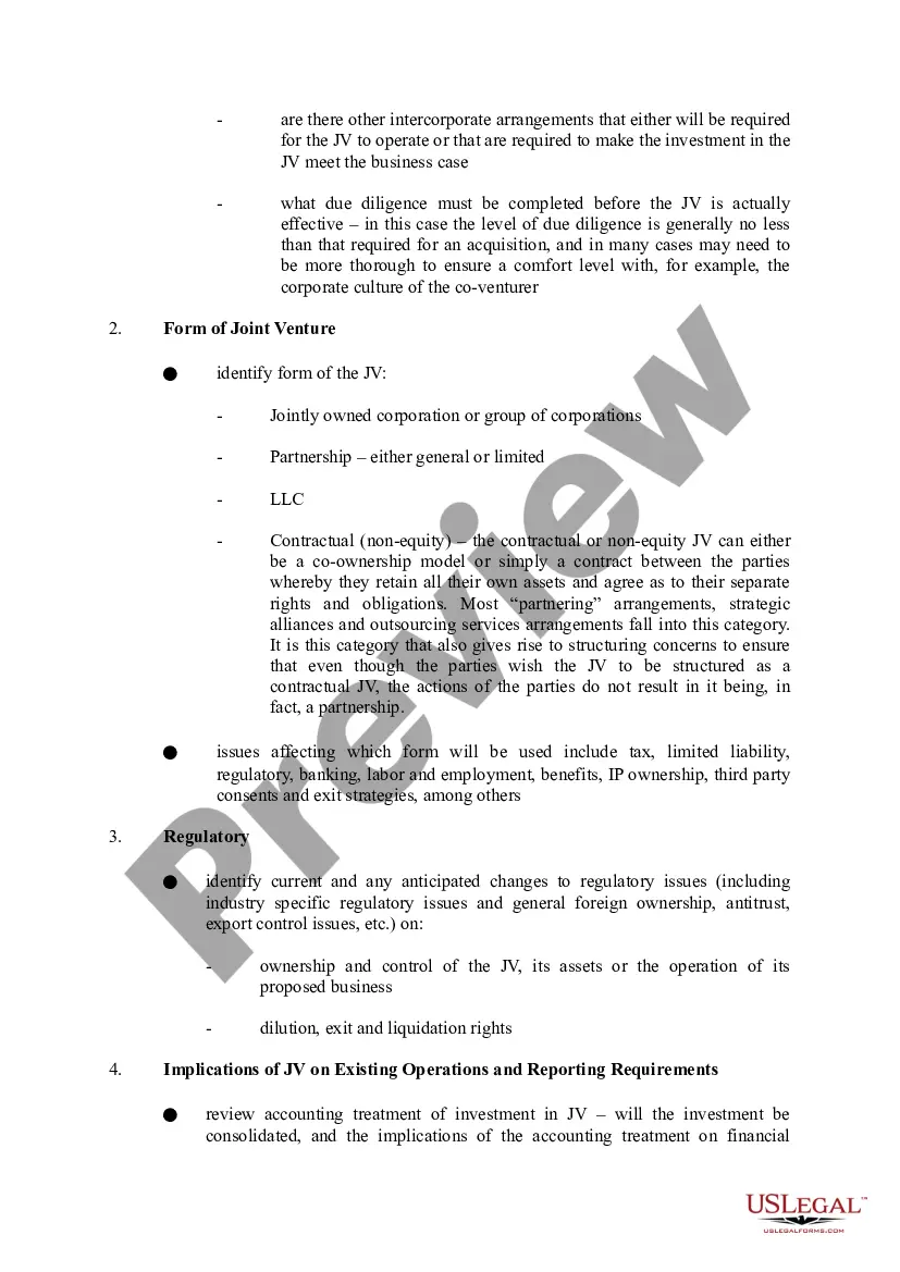 Get Checklist - Joint Venture Agreement Preview Checklist - Joint Venture Agreement