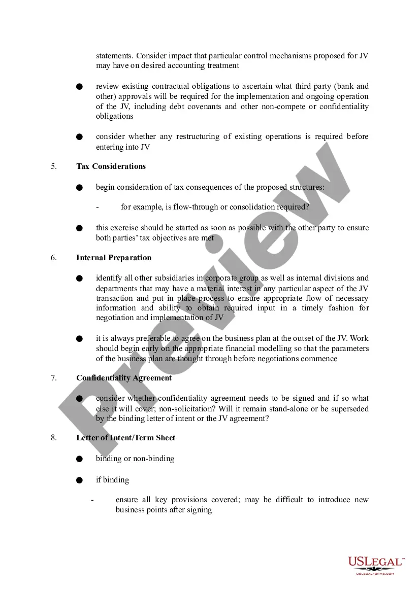 Get Checklist - Joint Venture Agreement Preview Checklist - Joint Venture Agreement