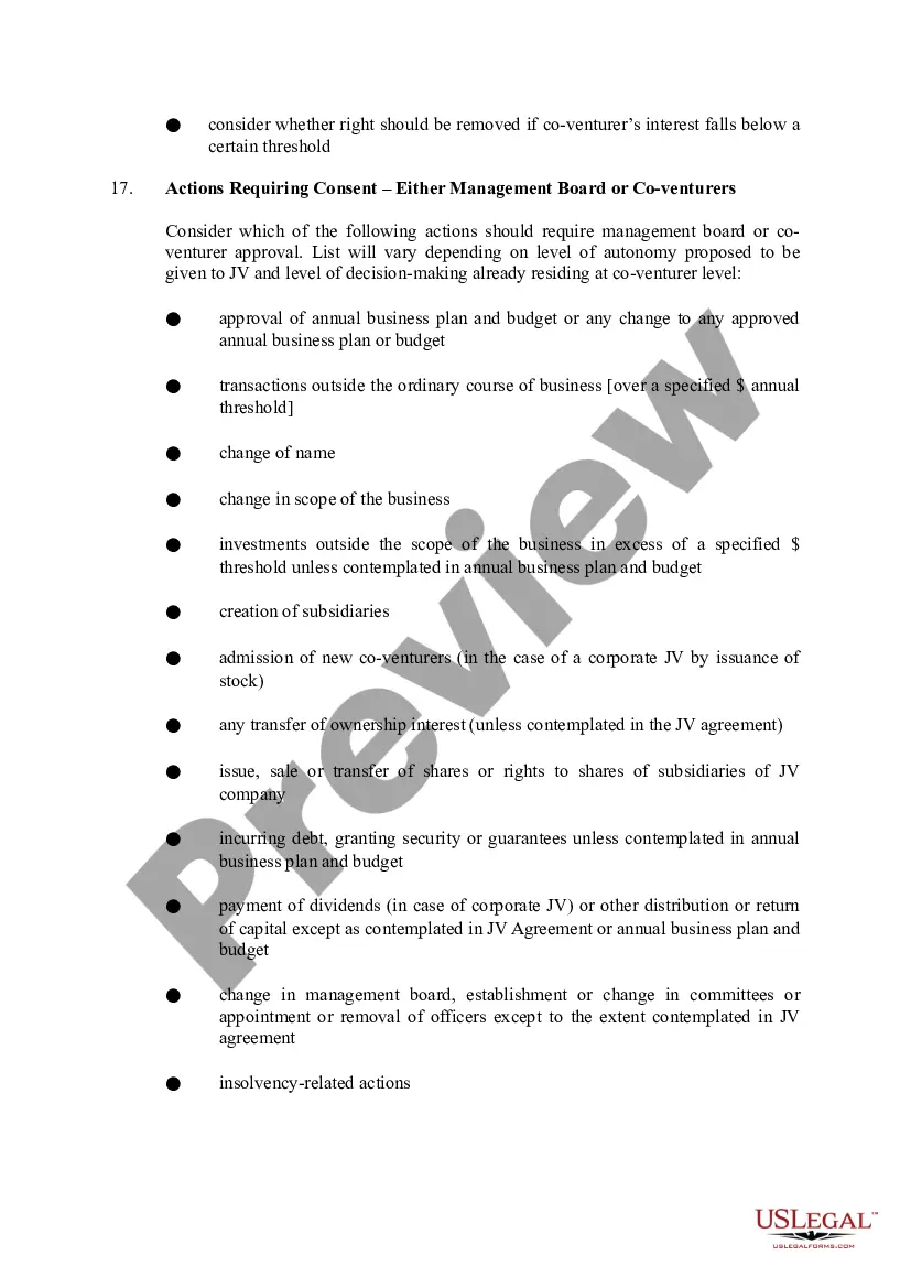 Get Checklist - Joint Venture Agreement Preview Checklist - Joint Venture Agreement