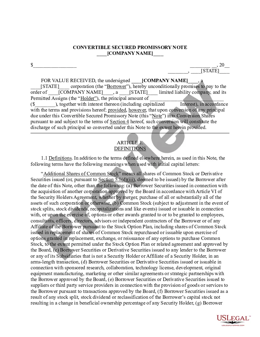 Get Convertible Secured Promissory Note Preview Convertible Secured Promissory Note