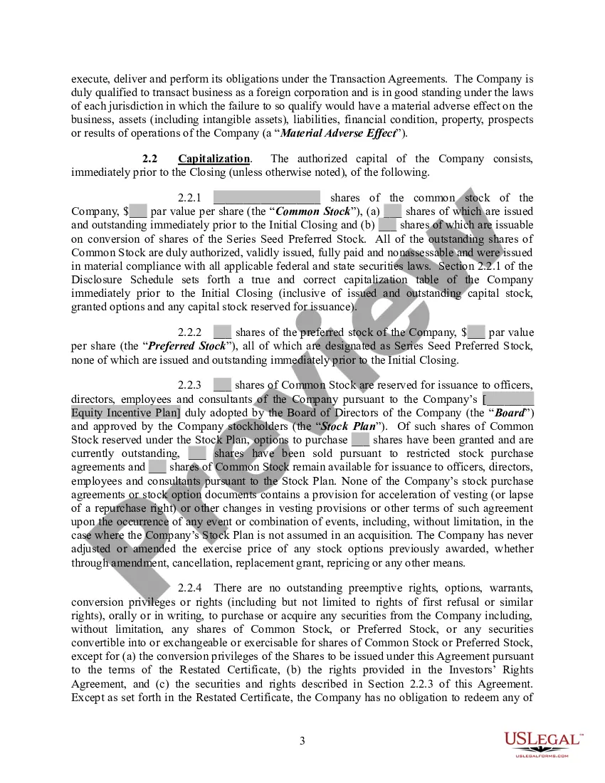 Get Series Seed Preferred Stock Purchase Agreement Preview Series Seed Preferred Stock Purchase Agreement