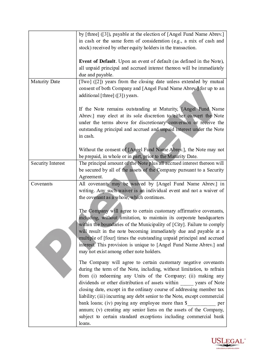 Get Angel Fund Promissory Note Term Sheet Preview Angel Fund Promissory Note Term Sheet