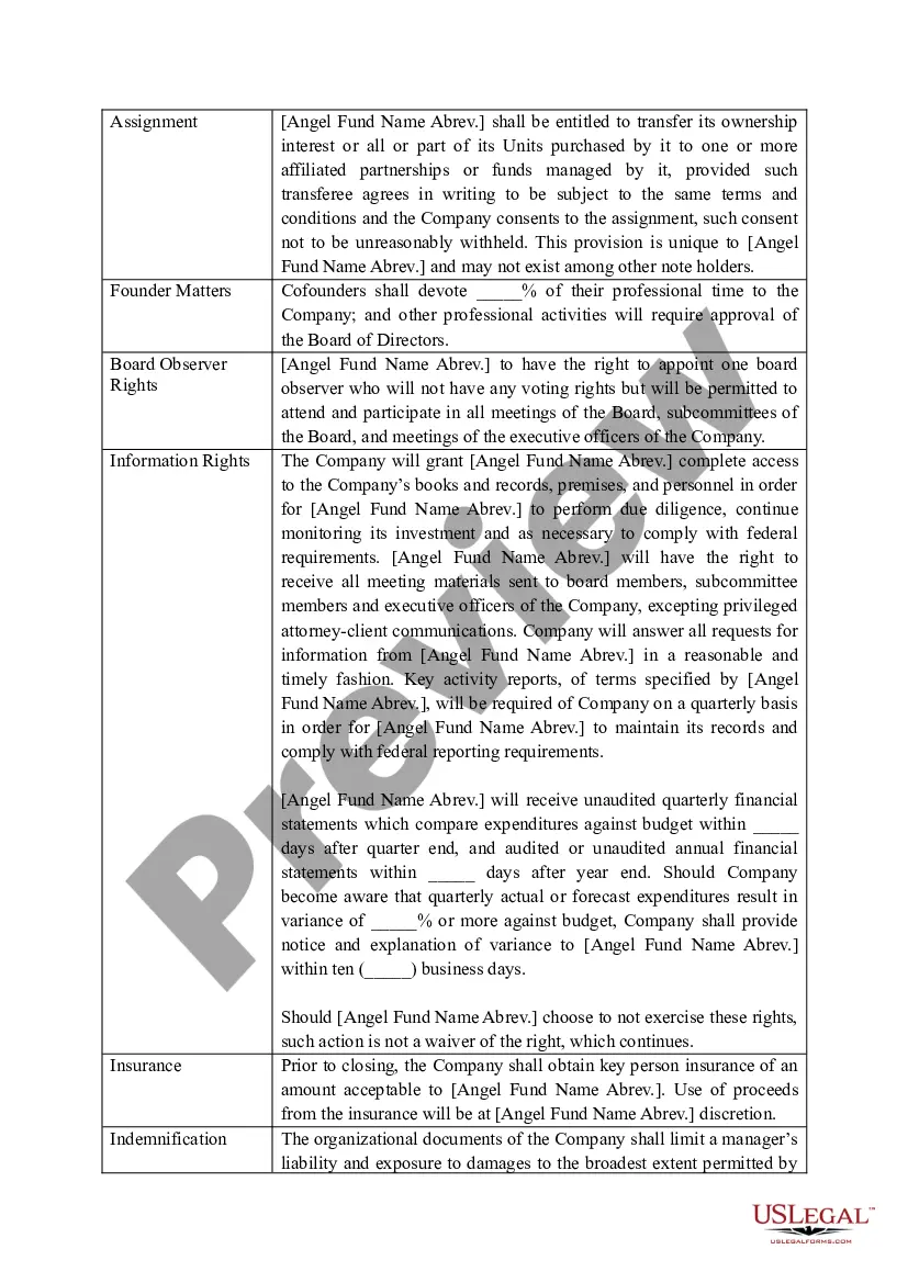 Get Angel Fund Promissory Note Term Sheet Preview Angel Fund Promissory Note Term Sheet