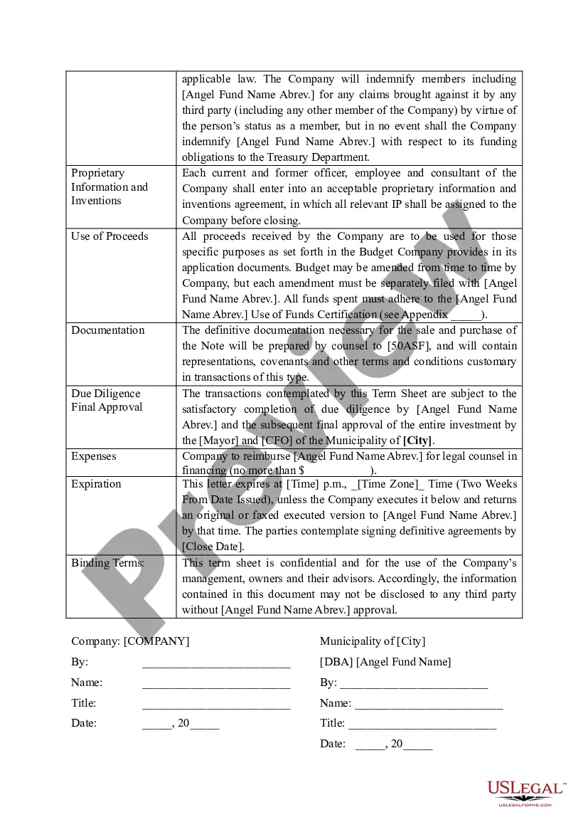 Get Angel Fund Promissory Note Term Sheet Preview Angel Fund Promissory Note Term Sheet