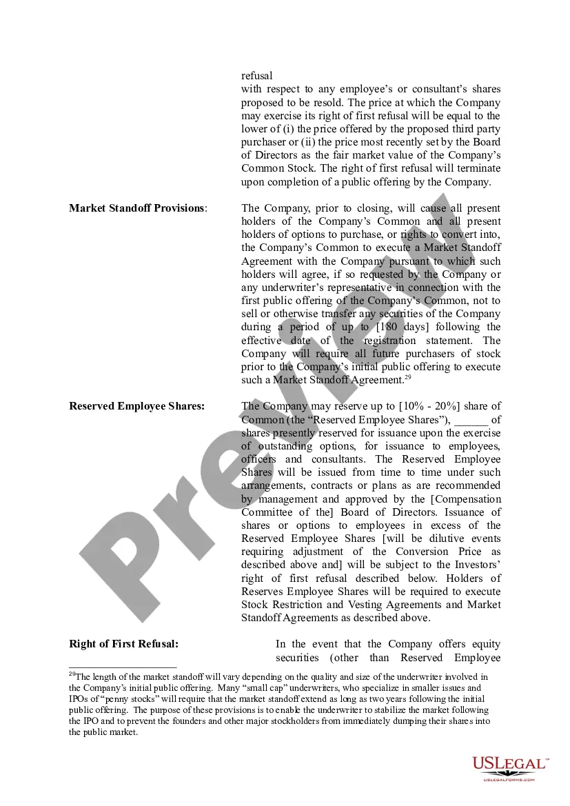 Get Term Sheet for Potential Investment in a Company Preview Term Sheet for Potential Investment in a Company