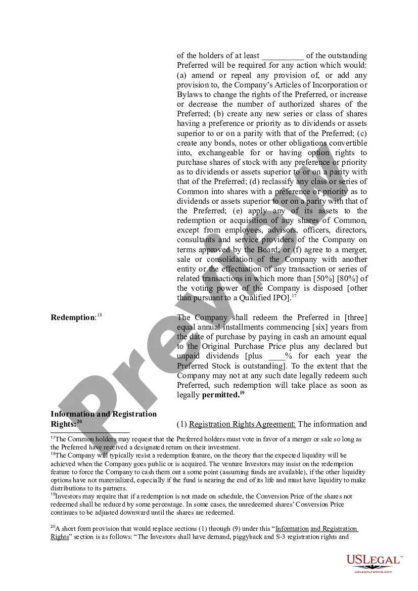 Get Term Sheet for Potential Investment in a Company Preview Term Sheet for Potential Investment in a Company