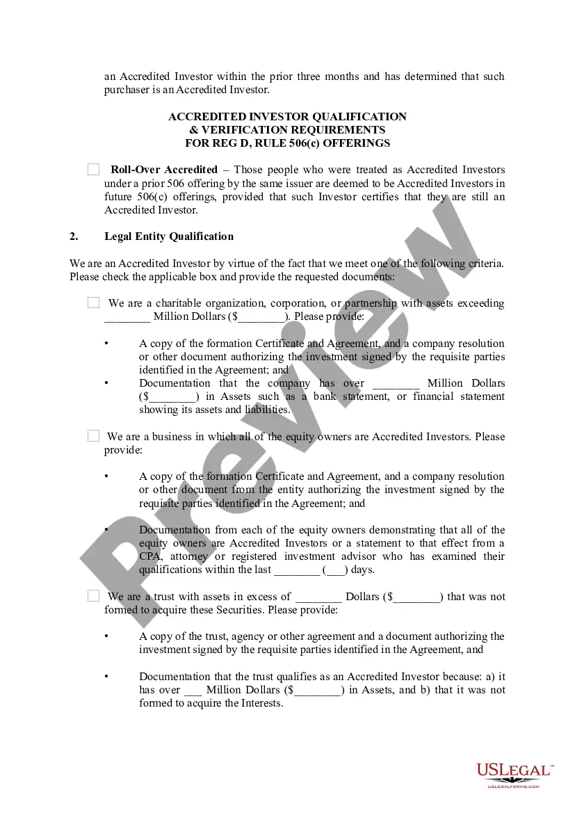 Get Accredited Investor Qualification and Verification Requirements for Reg D, Rule 506(c) Offerings Preview Accredited Investor Qualification and Verification Requirements for Reg D, Rule 506(c) Offerings