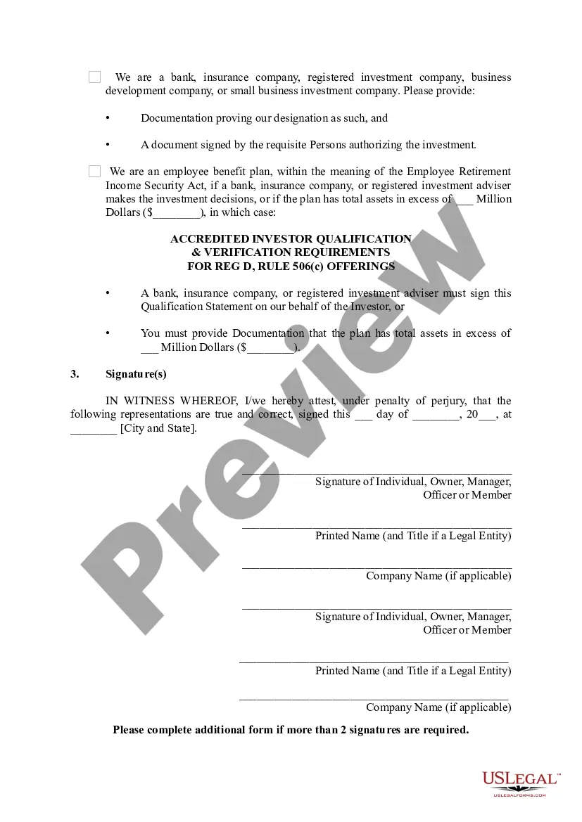 Get Accredited Investor Qualification and Verification Requirements for Reg D, Rule 506(c) Offerings Preview Accredited Investor Qualification and Verification Requirements for Reg D, Rule 506(c) Offerings