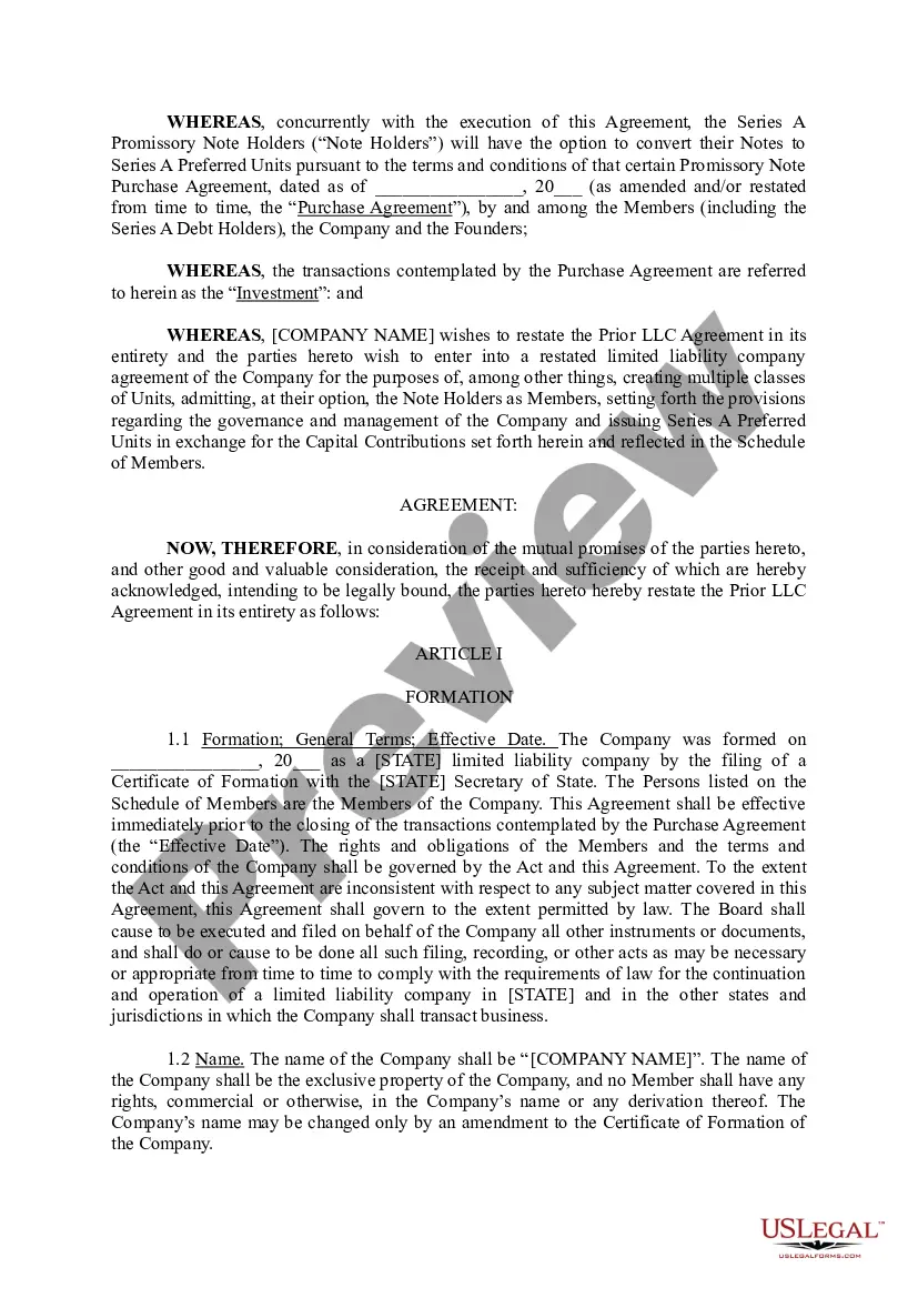 Get Restated Limited Liability Company Agreement of LLC Preview Restated Limited Liability Company Agreement of LLC