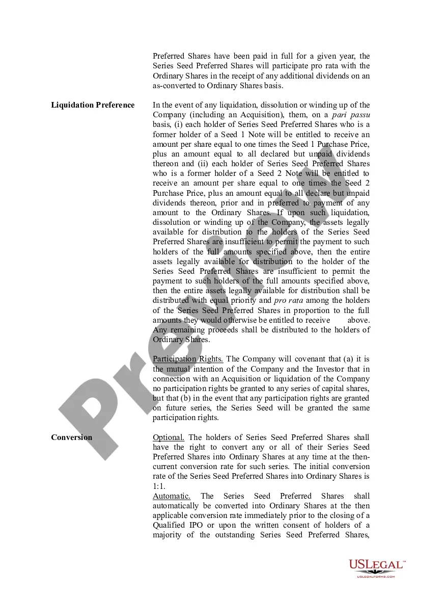 Get Term Sheet - Series Seed Preferred Share for Company Preview Term Sheet - Series Seed Preferred Share for Company