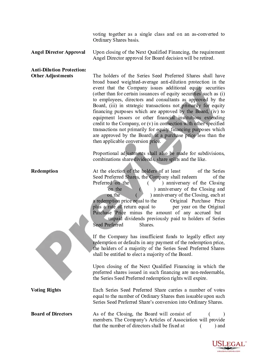 Get Term Sheet - Series Seed Preferred Share for Company Preview Term Sheet - Series Seed Preferred Share for Company